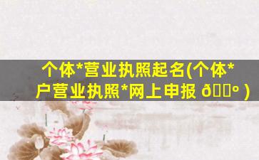 个体*
营业执照起名(个体*
户营业执照*
网上申报 🌺 )